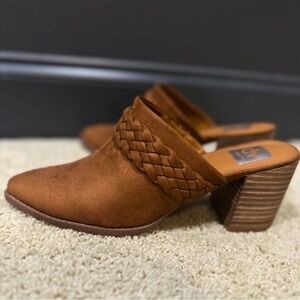 Brown Suede Mules with Braided Accent